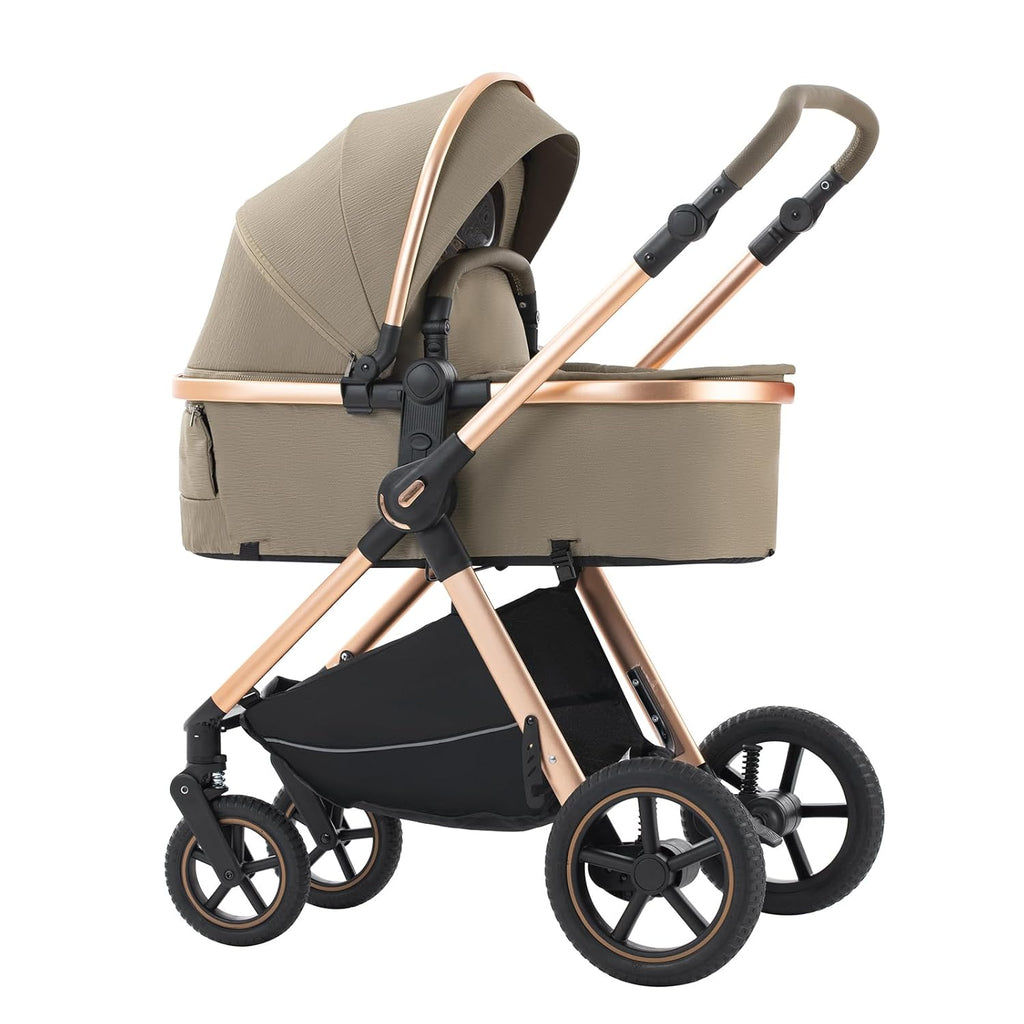 Shineey kinderwagen 3 in 1 Buggy Babybett Komplett Set Einem Klick Zusammenklappbarer Kinderwagen, 3 in 1 KombiKinderwagen Aluminiumrahmen für Neugeborene