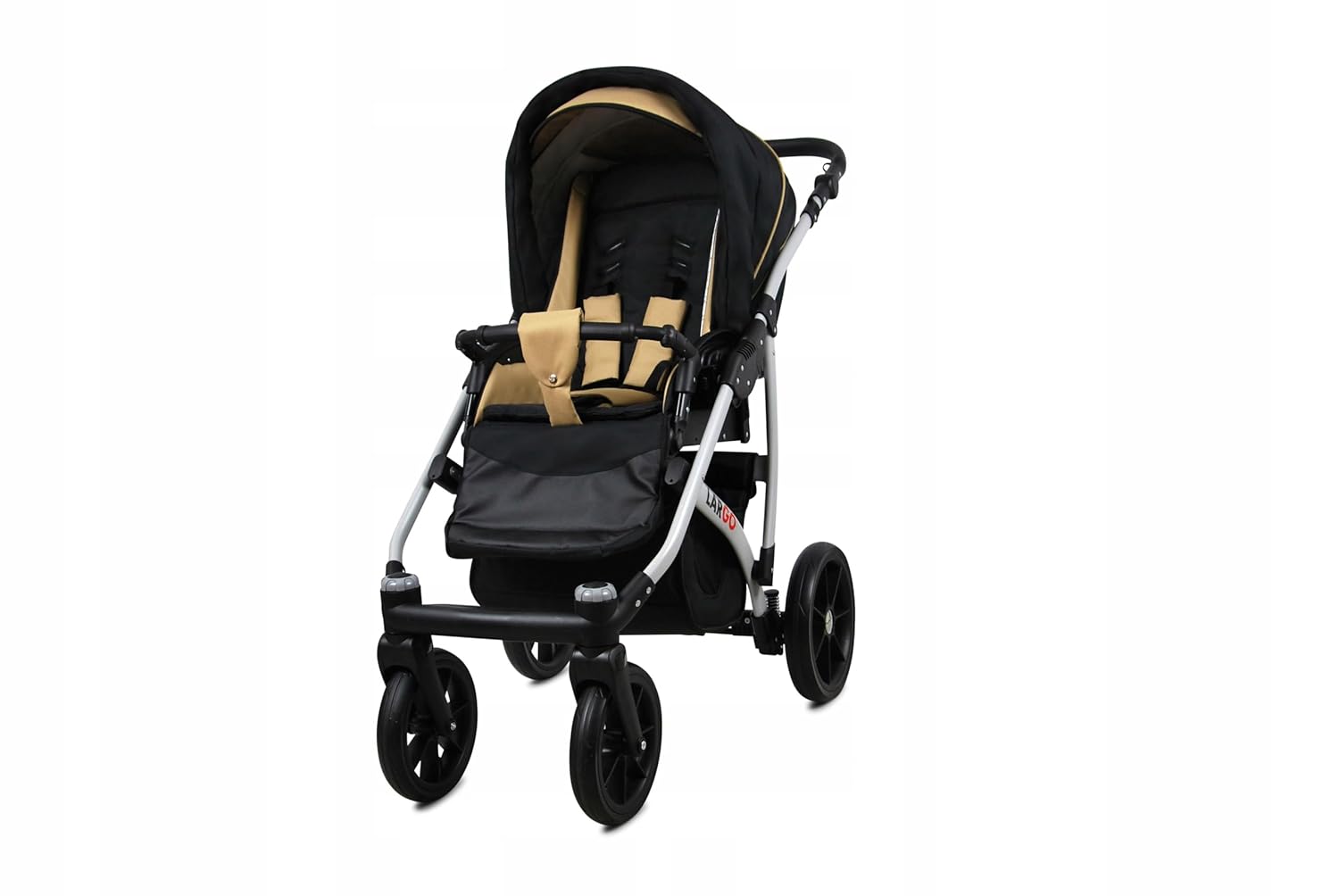 BabyLux Largo 2-in-1 Baby Kinderwagen Tief und Kinderwagen mit Zubehör Verstellbar und faltbar Aluminiumkonstruktion Wasserdicht Nicht abnehmbare Räder Brown Cream White Frame