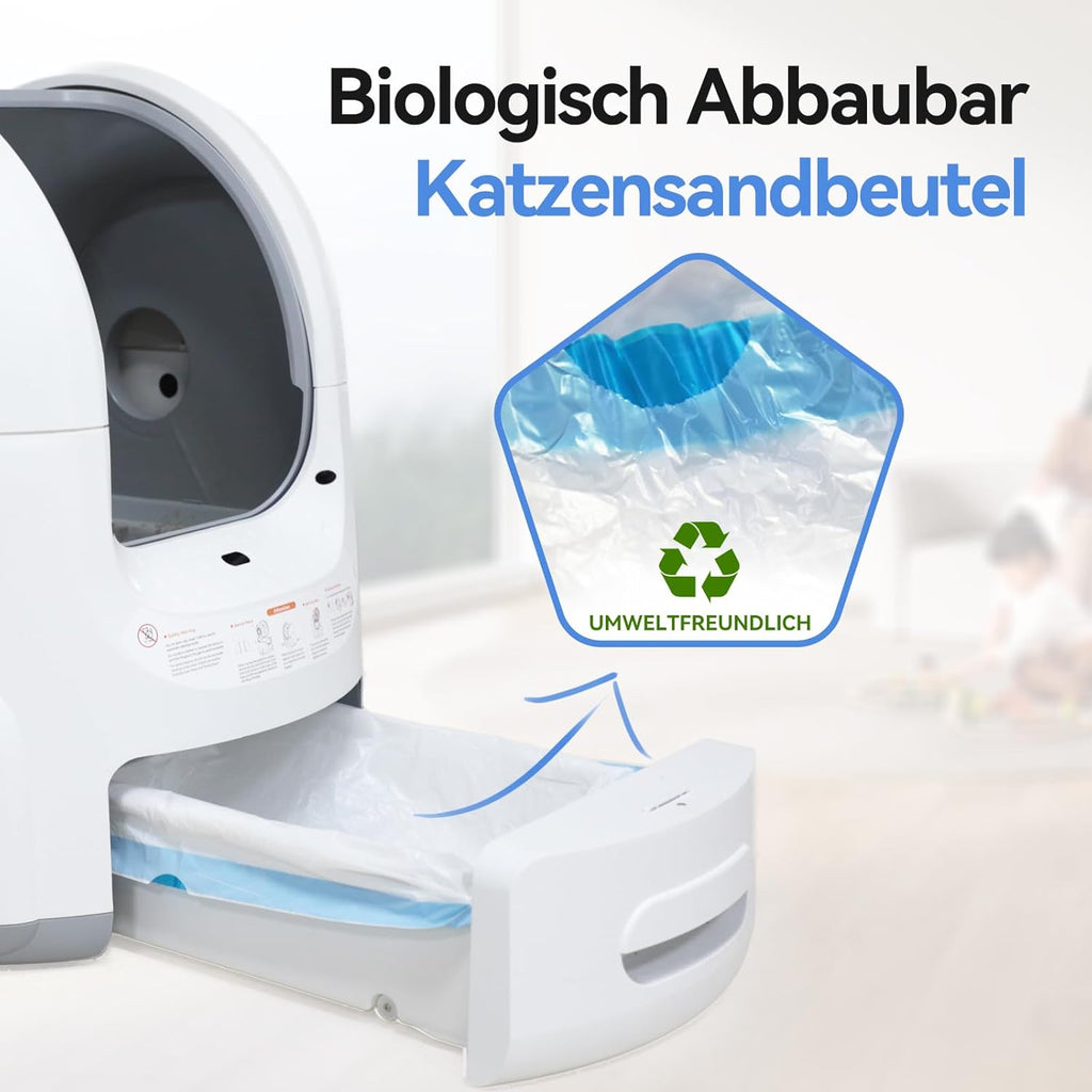 Amicura Cura 2 Selbstreinigende Katzentoilette, 360-Grad-Erkennung Intelligente Anti-Falle, App-Steuerung, 65L Katzenklo Selbstreinigend mit Offenem Dachfenster, Anti-Odor Große Elektrisches Katzenklo