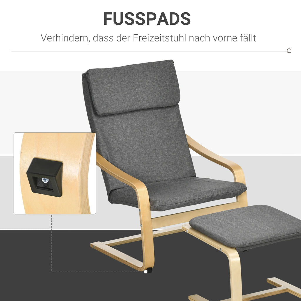 HOMCOM Relaxsessel mit Fußhocker, Leinenbezug Grau, 66,5×80×99 cm