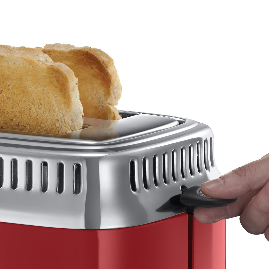 Russell Hobbs Tostapane [a 2 Fette] Retro Acciaio Inossidabile Rosso (Display Countdown in design retrò, incluso accessorio per panini, 6 livelli di doratura + funzione scongelamento e riscaldamento, 1300W) Vintage 21680-56