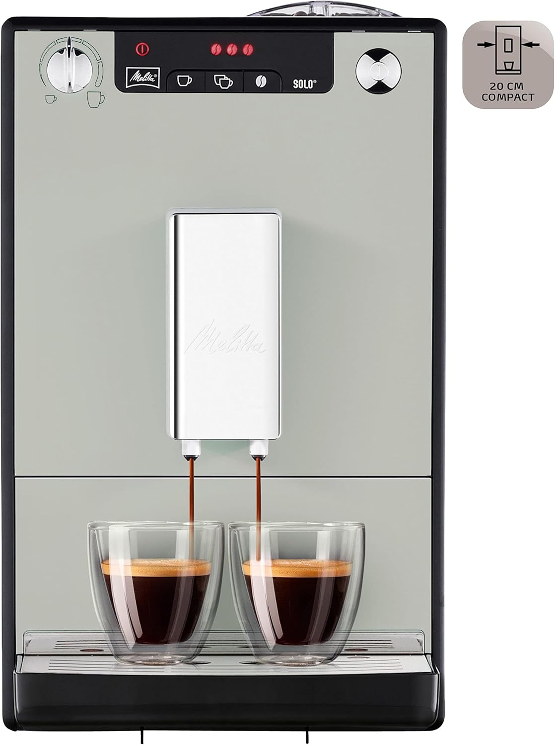 Melitta Solo - Macchina da caffè automatica con beccuccio regolabile in altezza, macchina da caffè piccola con serbatoio dell'acqua rimovibile, per es. espresso o caffè crema, argento