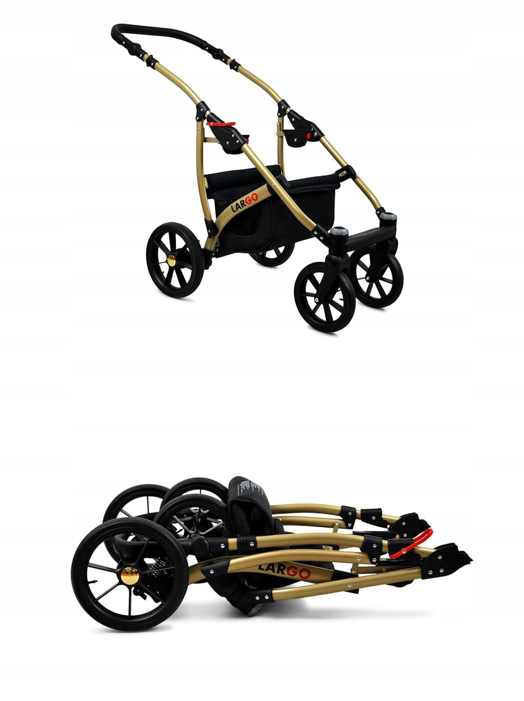 BabyLux Largo 2-in-1 Baby Kinderwagen Tief und Kinderwagen mit Zubehör Verstellbar und faltbar Aluminiumkonstruktion Wasserdicht Nicht abnehmbare Räder Brown Cream White Frame