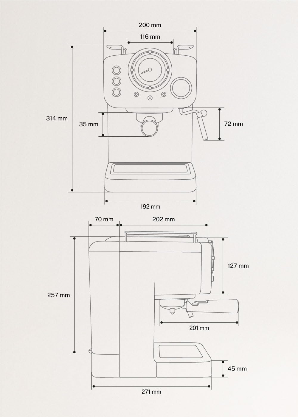 CREATE / THERA RETRO/Macchina da caffè espresso semiautomatica Rosa Pastello Opaco e Legno / Pompa a pressione 20bar, 1100W, Serbatoio acqua 1.25L, per caffè macinato, cialde ESE 55mm, con vaporizzatore, 1100W