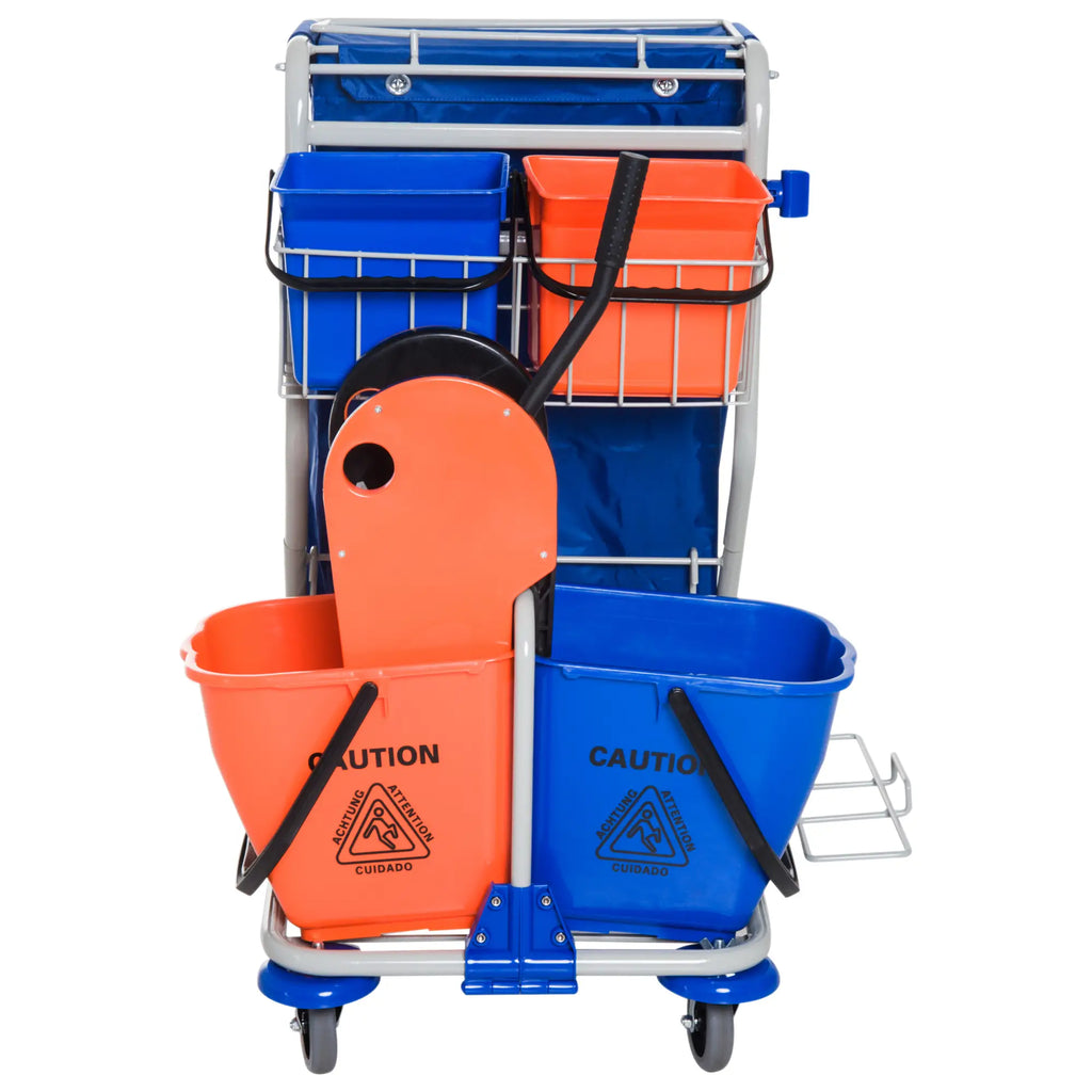 HOMCOM Reinigungswagen Putzwagen 4 Eimer Mopp-Presse Abfallsack