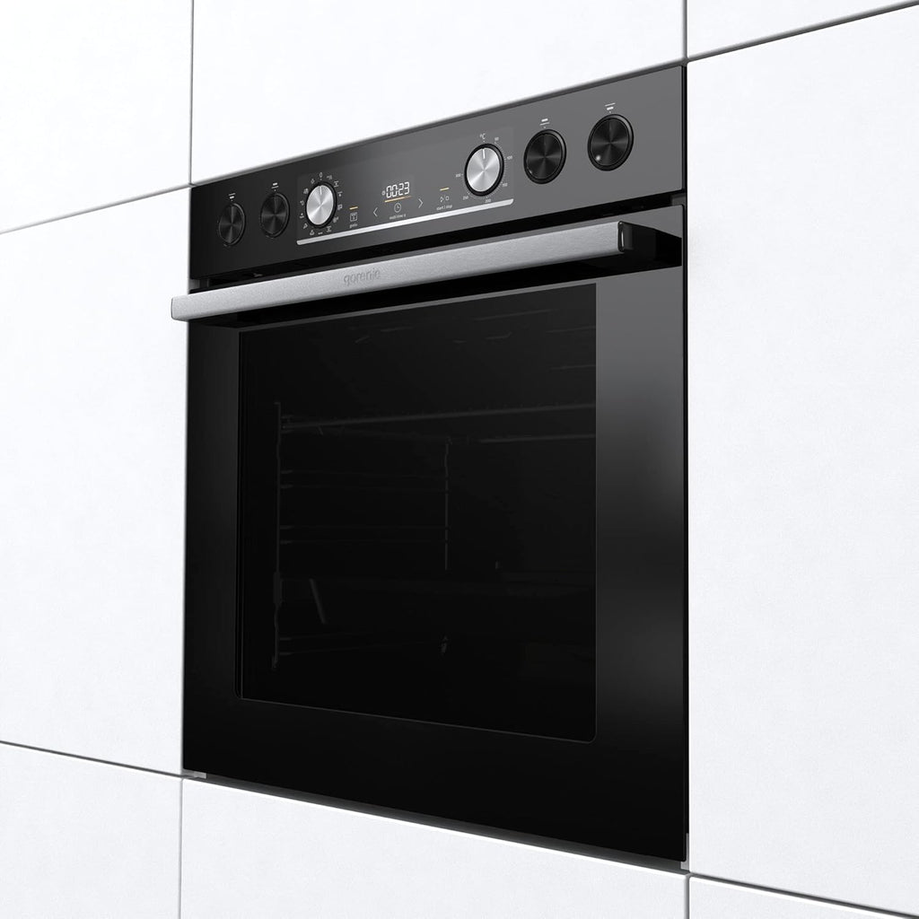 Gorenje Forno da Incasso con Piano Cottura in Vetroceramica, Set 4, Ventilato, Inox / 77 Litri / ExtraSteam / GentleClose & Open / EcoClean / AirFry / PizzaMode / PerfectGrill / Guide Telescopiche / Estetica Inox