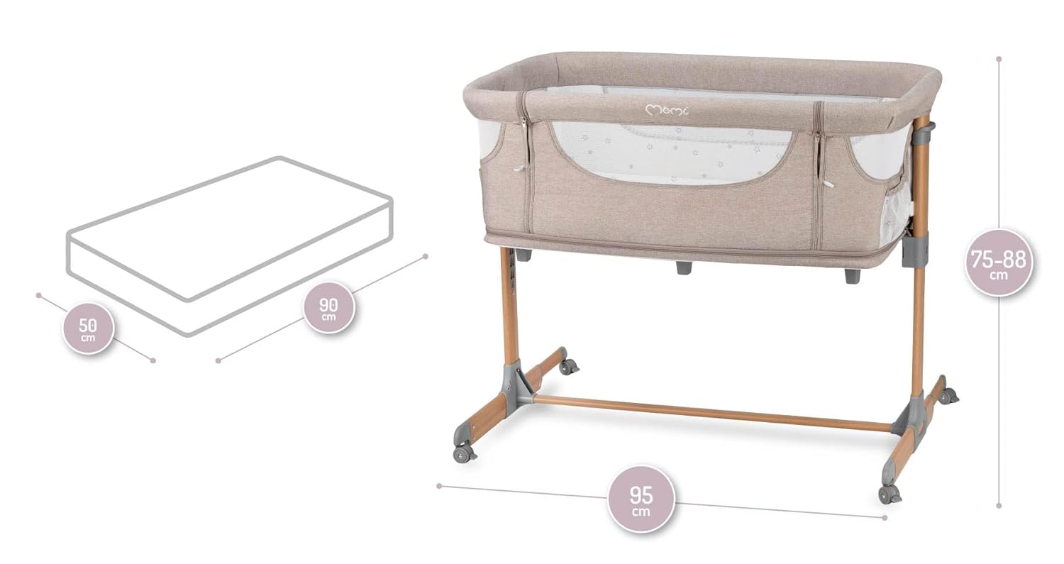 Momi SMART Bed Lettino fianco letto 4-in-1, fino a 15 kg, con materasso, regolabile in altezza