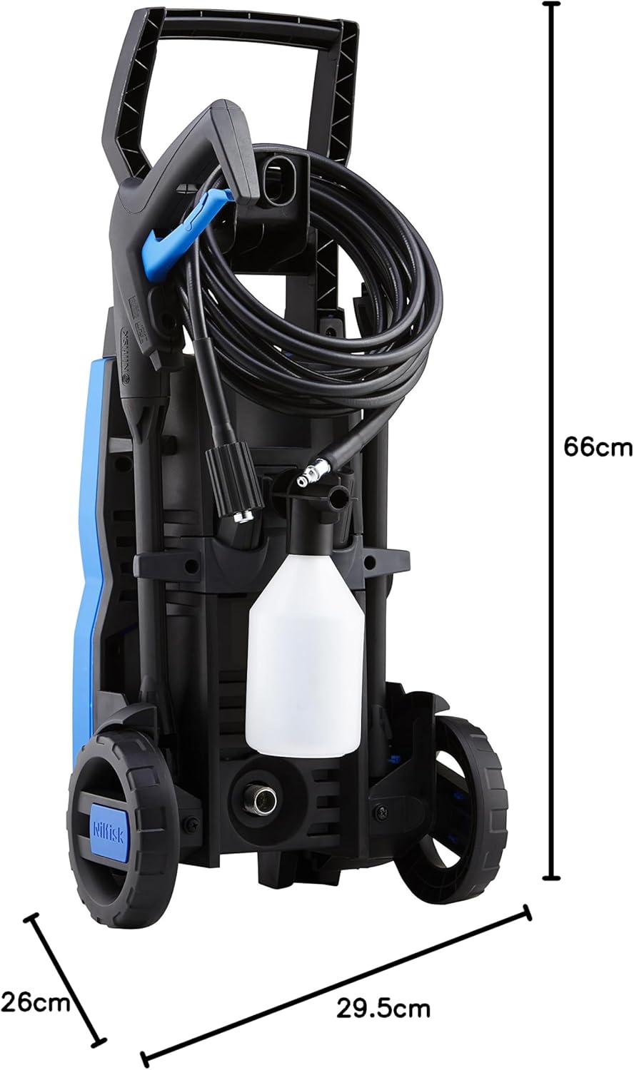 Nilfisk C 110.7 Bar Hochdruckreiniger + Schaumsprüher + Kompakt-Flächenreiniger + Bürste - Mini-Druckreiniger für Außenbereiche und Autos (1400 W)