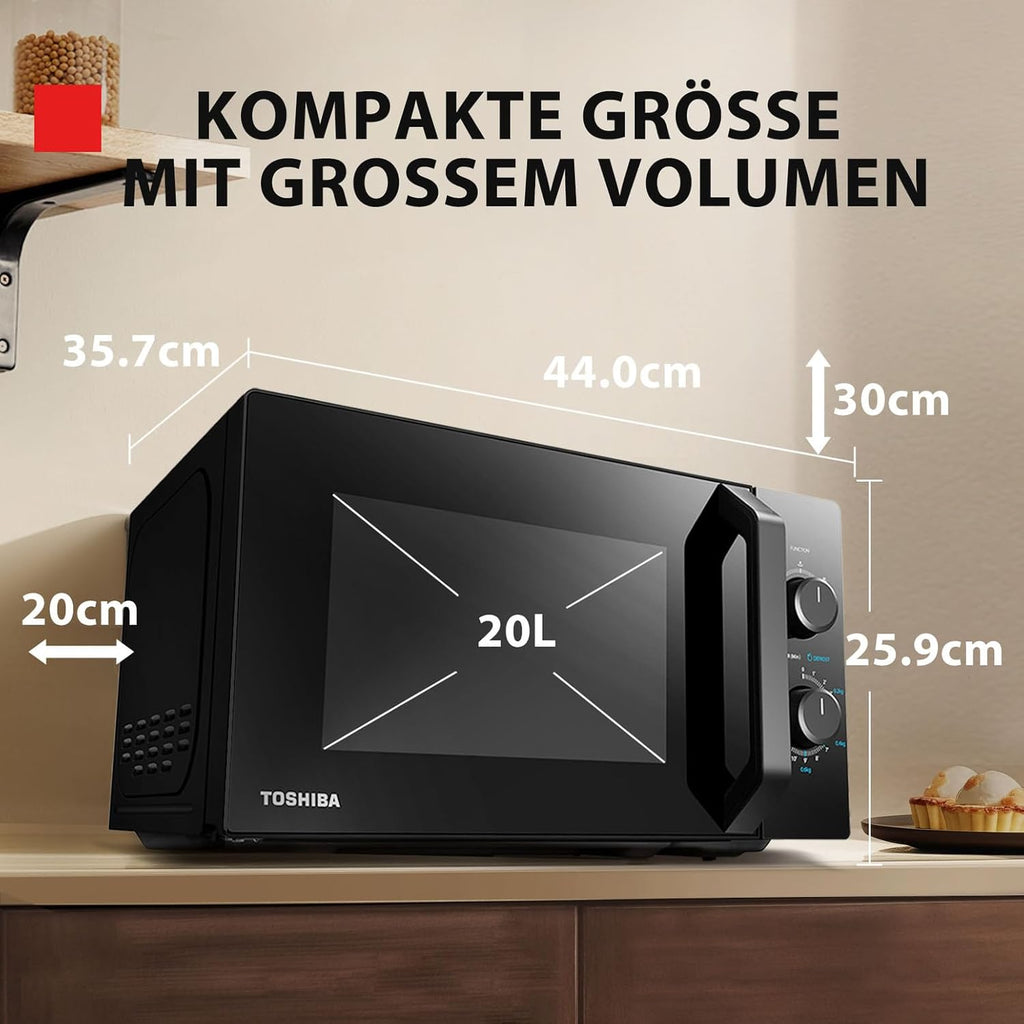 Forno a microonde a libera installazione Toshiba MW2-MM20PF(BK) / microonde singolo / 20L / 800W / 5 livelli di potenza con pratica funzione di scongelamento/illuminazione interna a LED/Nero