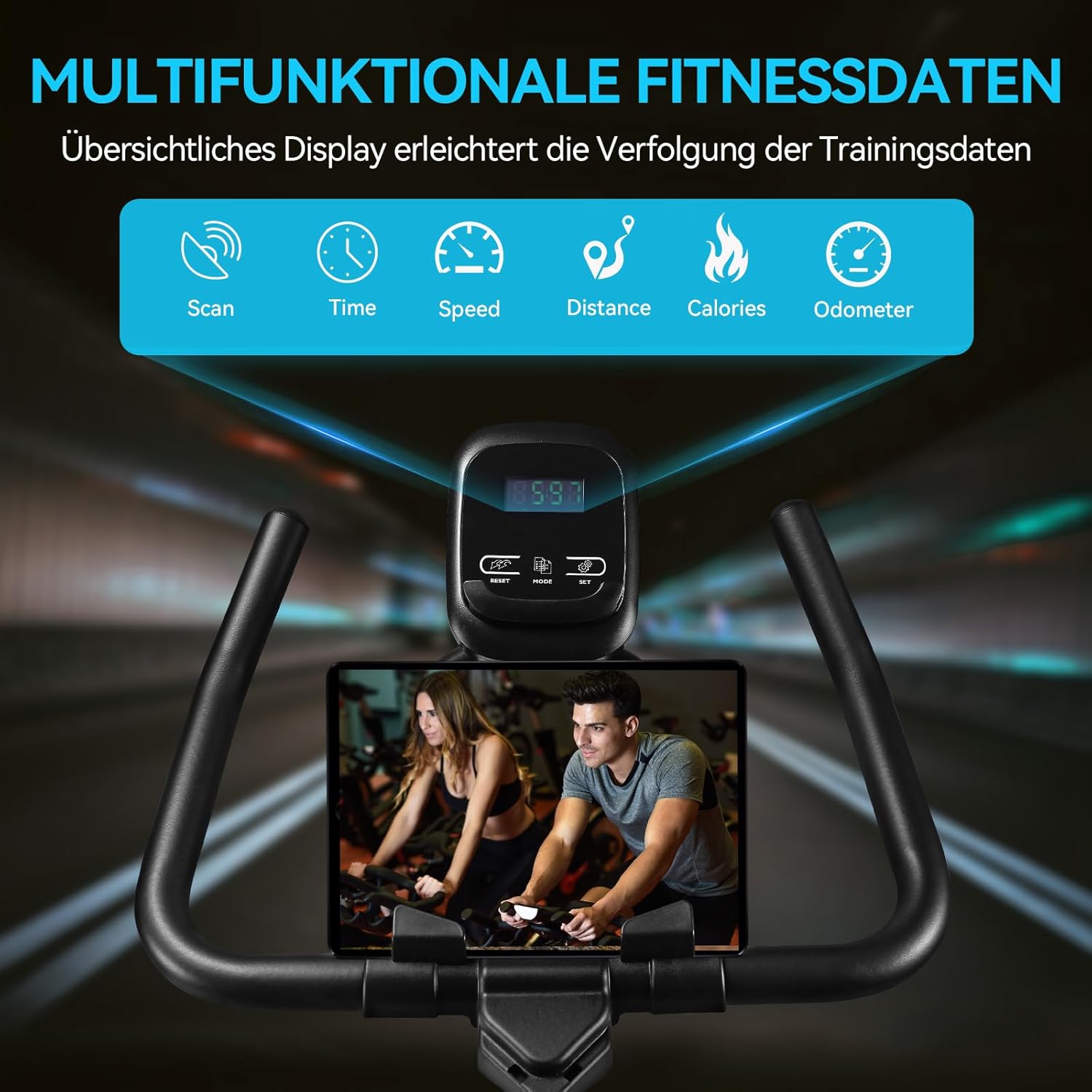 Advamsoler Cyclette, Bici Ellittica con Monitor LCD e Supporto per Tablet, Spinning Bike Silenziosa da Interno per Allenamento Cardio a Casa