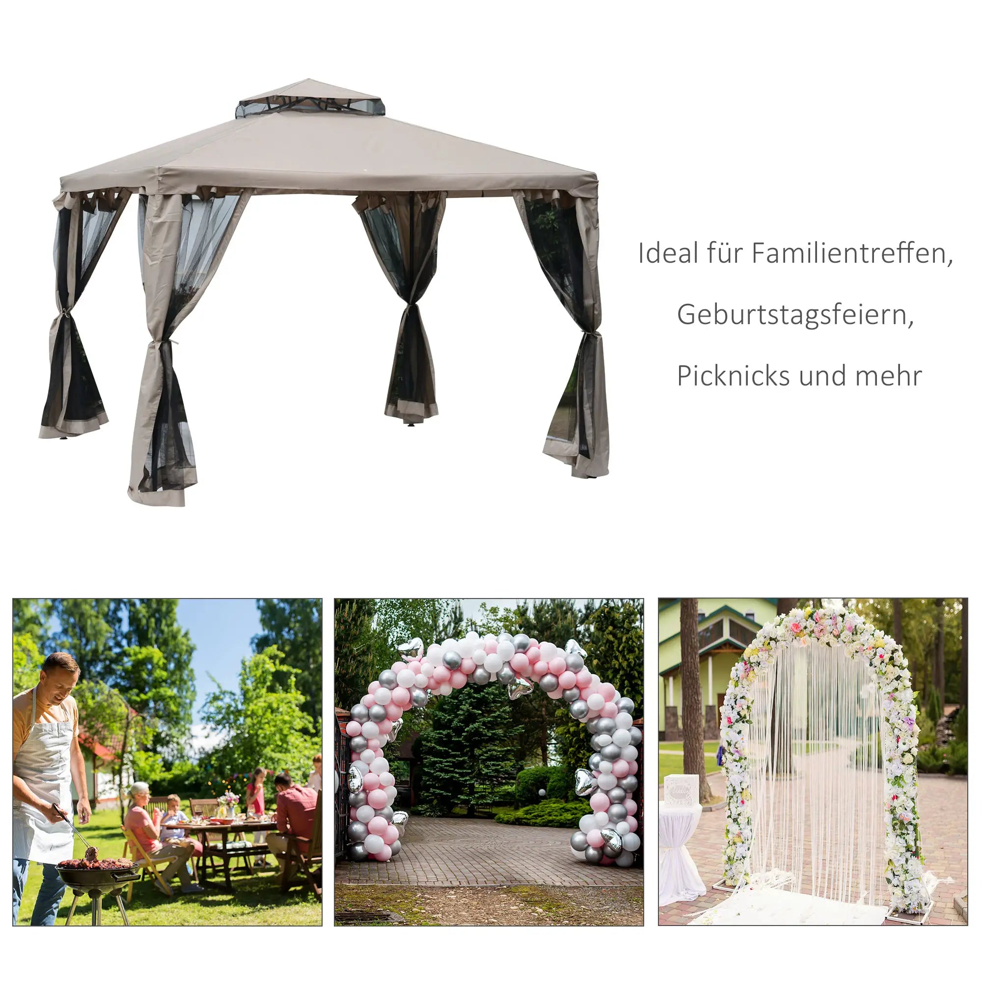 Outsunny Gazebo da Giardino con Zanzariera Doppia Tetto Protezione UV