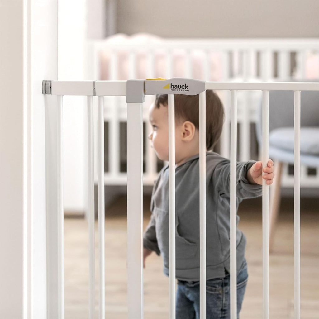 Hauck Cancelletto di Sicurezza / Cancelletto per Porte Open N Stop, per Larghezze 75 - 80 cm, Senza Forare, Apertura a una Mano, Apertura su Due Lati, Metallo, Bianco