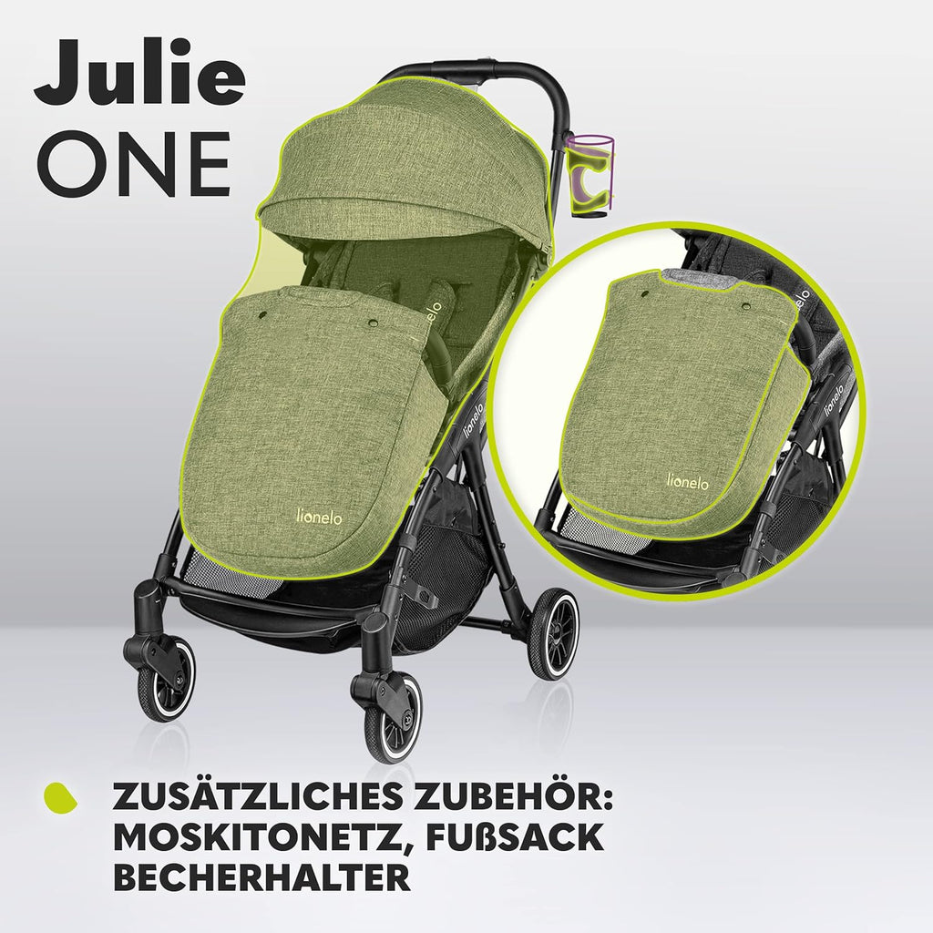 LIONELO Julie One Passeggino da 0 a 22 kg, schienale e poggiagambe regolabili, zanzariera, coprigambe, portabicchieri e borsa da trasporto, pieghevole
