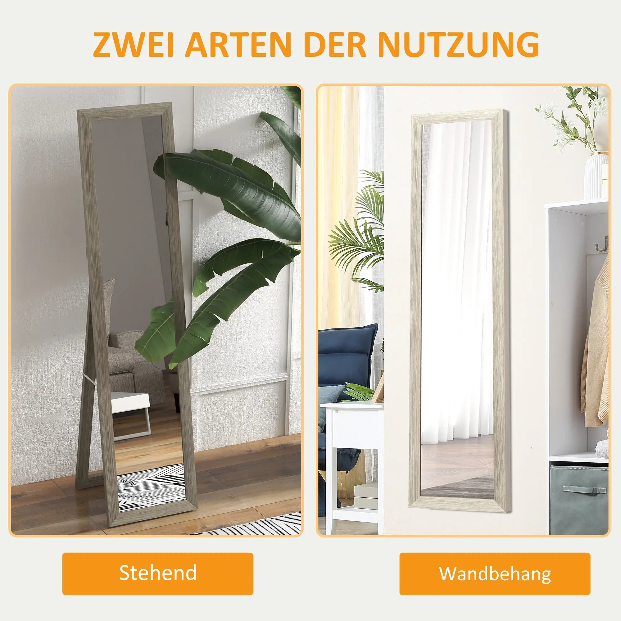 HOMCOM Specchio a figura intera, in legno, stile rustico, da parete