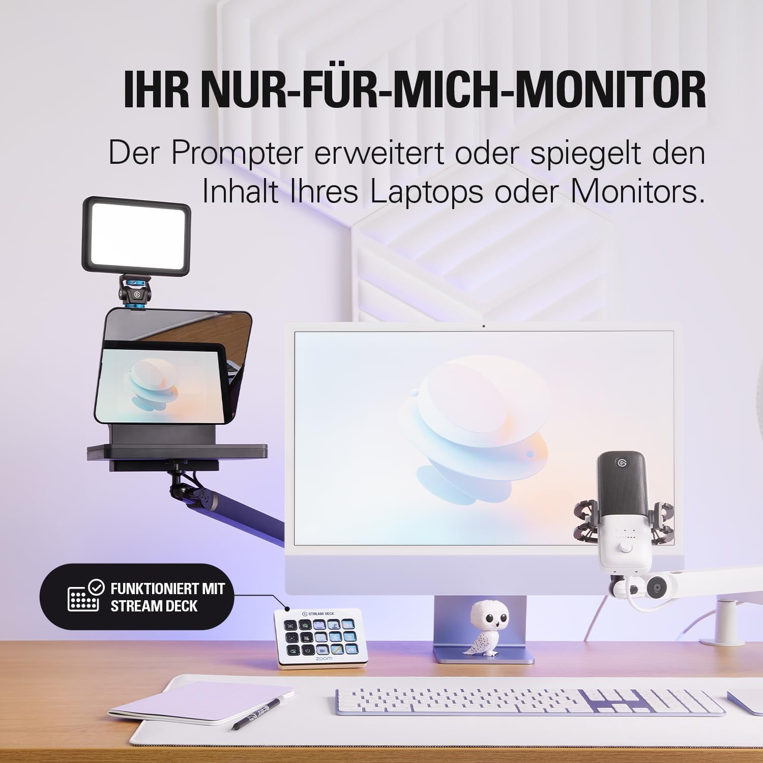Elgato Prompter – Teleprompter mit integriertem Bildschirm für YouTube, Twitch, Zoom, Teams und mehr, unterstützt DSLR/Webcam/Smartphone, Drag&Drop-Monitoranzeige, funktioniert mit Mac/PC&Stream Deck