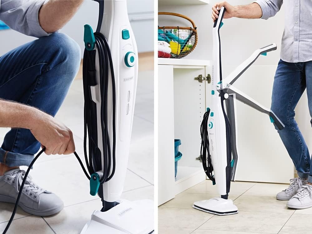 Leifheit Pulitore a vapore CleanTenso Power 2.0 con vapore caldo contro i batteri, Mop a vapore con tempi di riscaldamento brevi e 50 minuti di autonomia, Scopa a vapore per la pulizia degli angoli, Spazzola a vapore dal design moderno