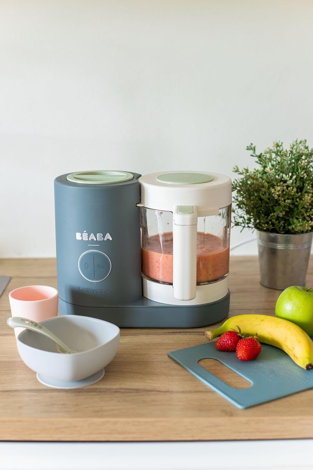 Béaba - Babycook Neo - 6 in 1 Babynahrungszubereiter - Schonender Dampfgarer - Glaskrug und Garkorb aus Edelstahl - Mineralgrau