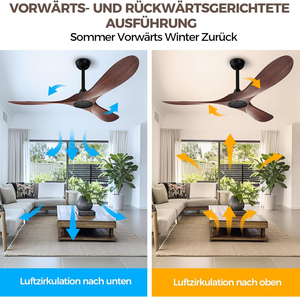 Biukis - Ventilatore da soffitto da 152 cm con telecomando, 6 velocità, motore DC reversibile per uso tutto l'anno, adatto per esterni, giardino, soggiorno, camera da letto – Noce