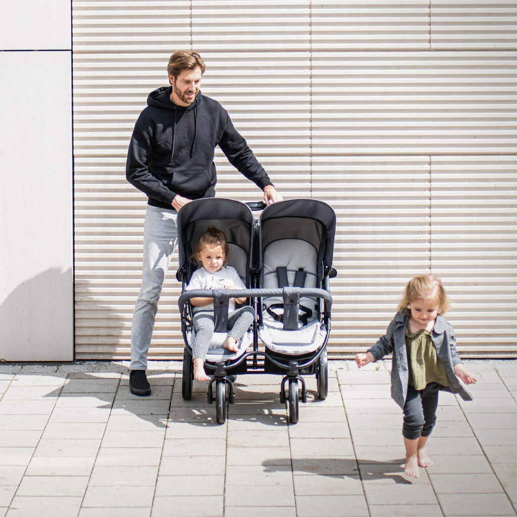 hauck Passeggino Gemellare Roadster Duo SLX, da 0 Mesi fino a 15 kg (circa 3 Anni), con Posizione Nanna, Cestino XL, Chiusura Facile e Compatta, Ruote Grandi (Grigio/Argento)