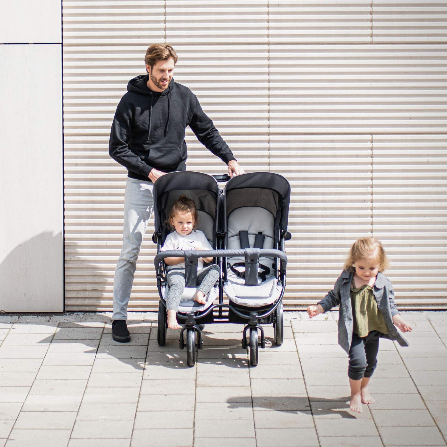 hauck Passeggino Gemellare Roadster Duo SLX, da 0 Mesi fino a 15 kg (circa 3 Anni), con Posizione Nanna, Cestino XL, Chiusura Facile e Compatta, Ruote Grandi (Grigio/Argento)