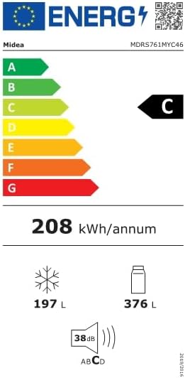 Midea KS-DDX 6.32 WT Frigorifero Side-by-Side con Congelatore/Altezza 178,8 cm/254 kWh/anno/No Frost/Compressore Dual Inverter/con Distributore di Acqua e Ghiaccio 3-in-1 e Serbatoio d'Acqua, Inox Scuro