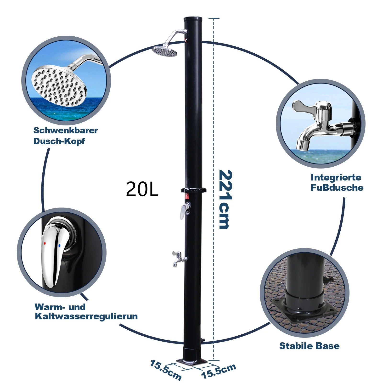 Sonnewelt Solardusche mit Duschkopf und Fudusche 20L