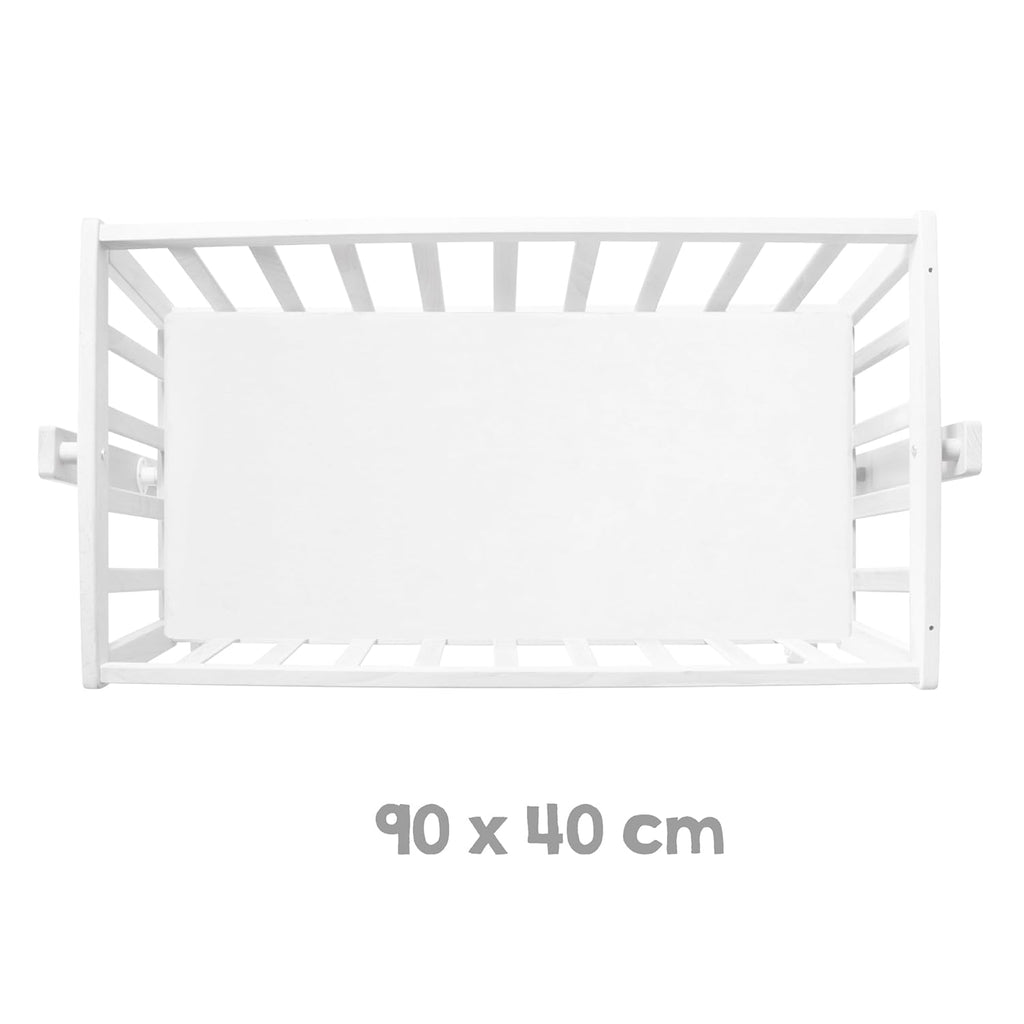 roba Babywiege 40 x 90 cm Adam & Eule - Stubenwagen & Wiege mit Rollen - Bett Set komplett mit Feststellfunktion - Inkl. textiler Ausstattung - Holz weiß