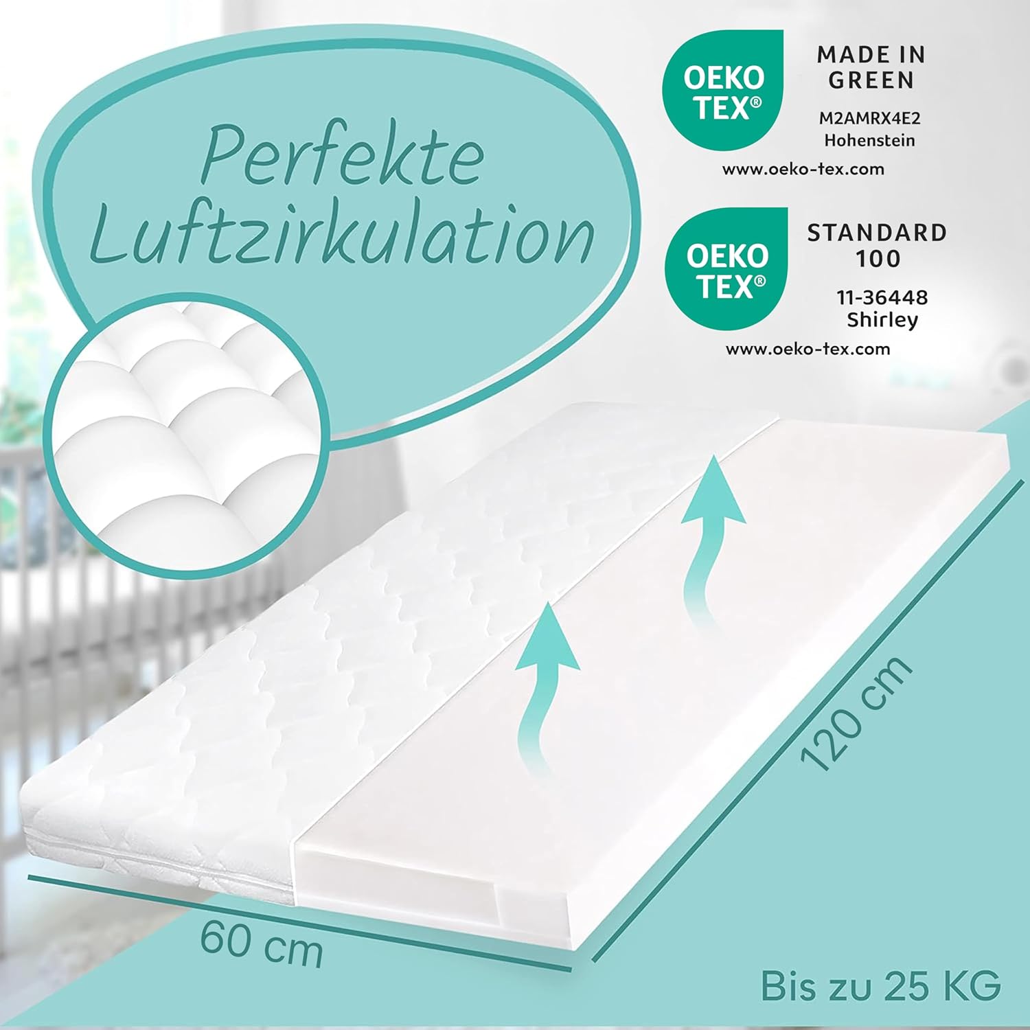 Sun Garden Kindermatratze 120x200 cm H3, Oeko Tex 100 Zertifiziert, Matratze für Kinderbett, Bezug waschbar, Optimale Matratze für Kinder, Bezug mit Klimafaser-Versteppung, Modell P1440 ComfortPur