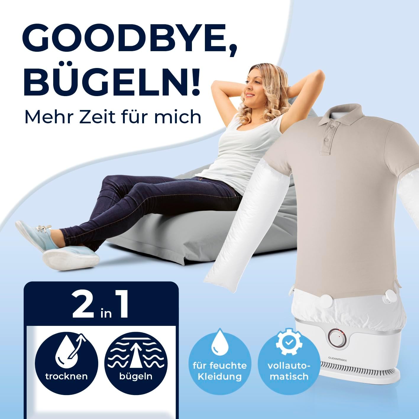 CLEANmaxx Stiratore automatico per camicie per asciugare e stirare camicie e bluse, inclusivo di accessorio per pantaloni | Il modo innovativo e delicato per stirare il vostro bucato