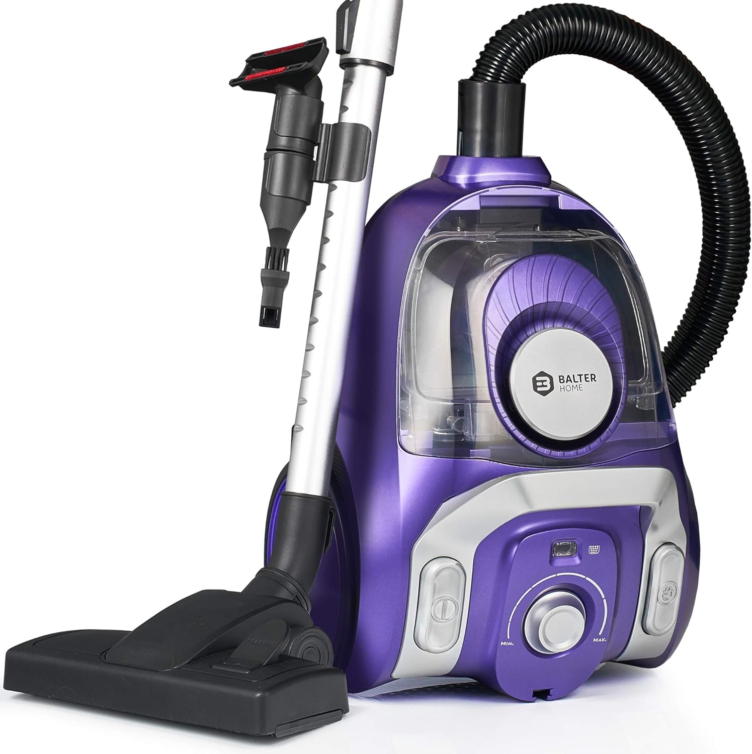 Balter Orion X3 Aspirapolvere, Aspirapolvere a traino senza sacco, Regolazione potenza di aspirazione, Filtro a più stadi, Ciclone, 800W, Contenitore polvere da 3.5L, Viola