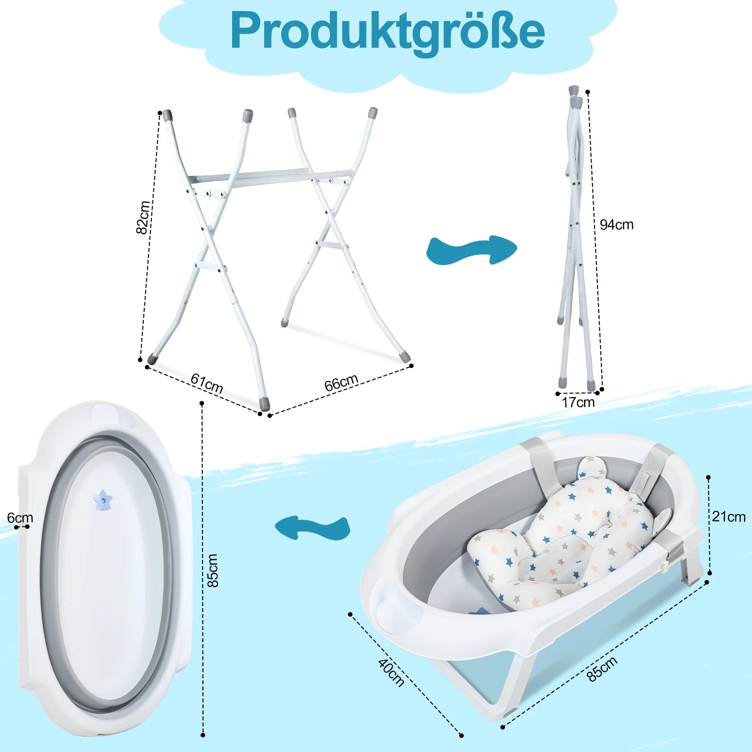 Sonnewelt Babywanne mit Stnder Faltbare mit Thermometer