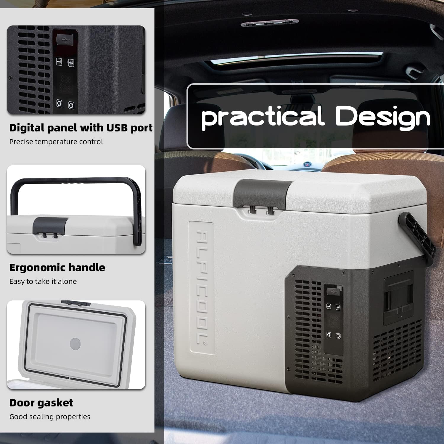 Alpicool K25 25 Liter Kühlbox Kühlschrank Gefrierbox Mini tragbare Elektrische Kühlbox 12/24V DC für Auto, Lkw, Boot und Steckdose mit USB-Anschluss, -20℃-20℃