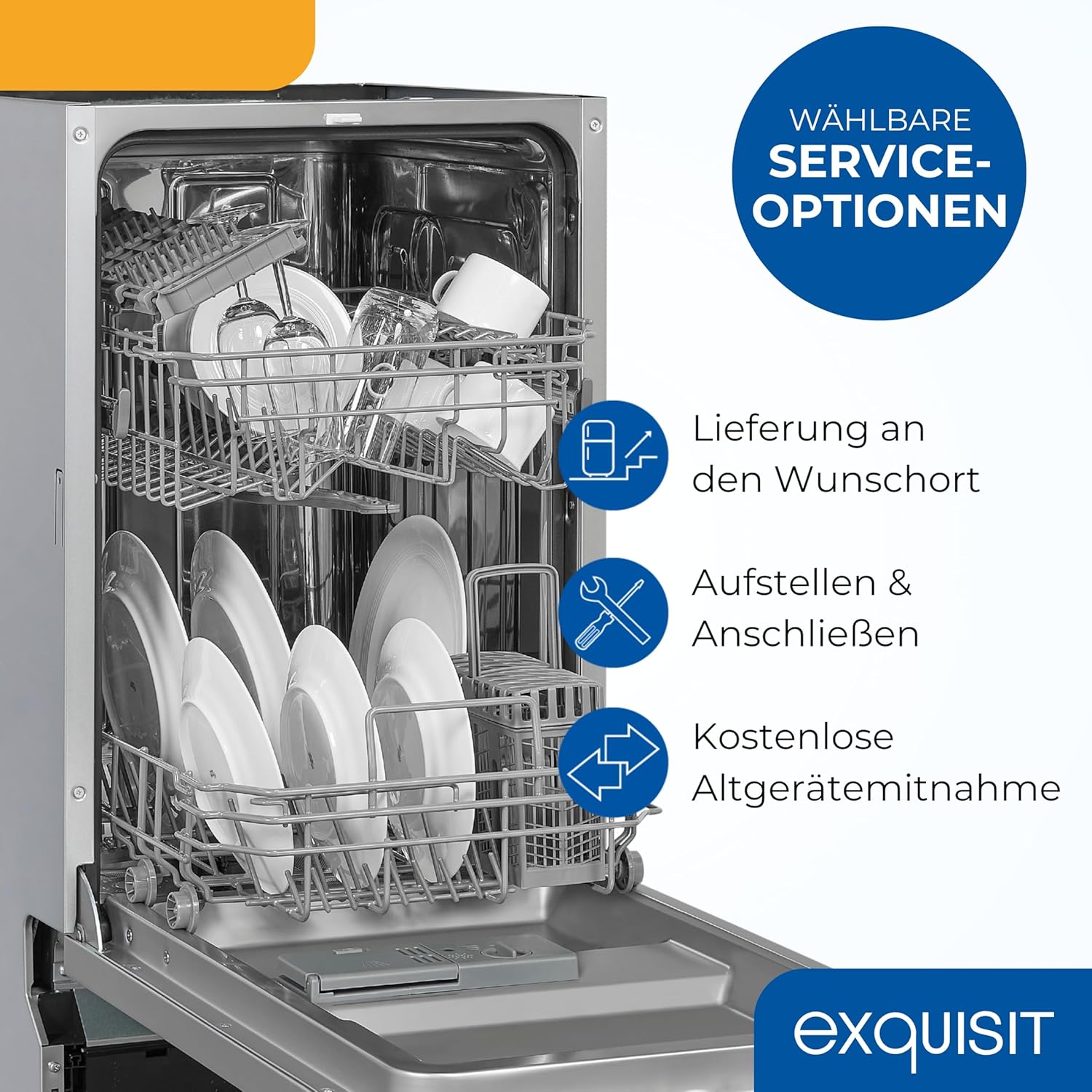 Lavastoviglie Exquisit, 45 cm di larghezza, parzialmente integrata, 9 coperti, 9 litri, partenza ritardata, modalità ECO, lavastoviglie 45 cm, EGSP51009-EB-030E inox