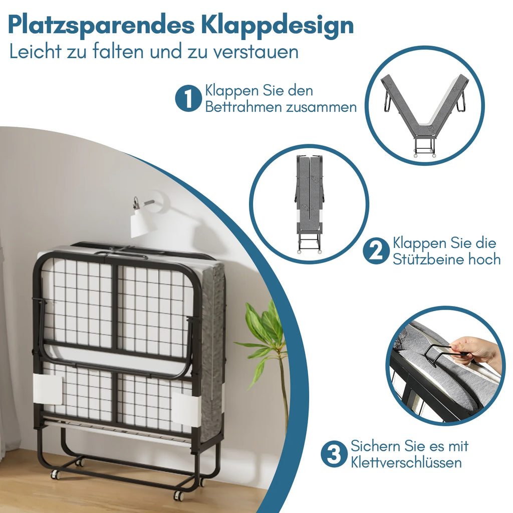 Sonnewelt Letto Pieghevole 90x200cm con spessore 13cm e ruote