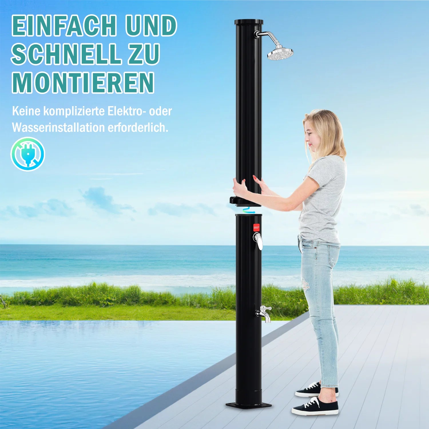 Sonnewelt Solardusche mit Duschkopf, Fudusche und Schutzabdeckung 20L