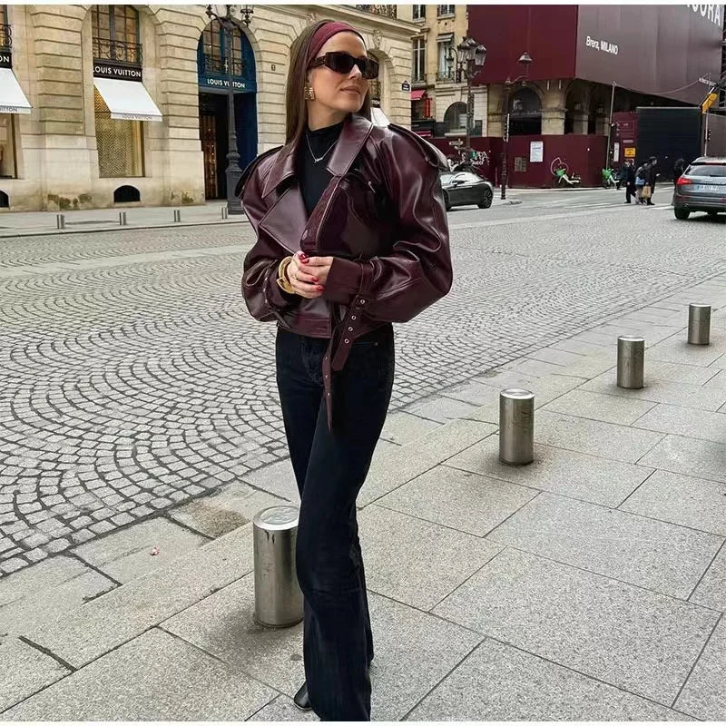 Giacca Oversize in Pelle Borgogna - Elegante e Audace