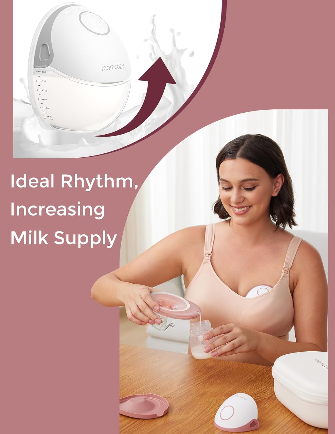 Momcozy Milchpumpe Mobile Style| M6, Tragbare Stillpumpe, Idealer Rhythmus für mehr Milch, DoubleFit-Flansch, mehr Passform und Diskretion mit 3 Modi und 9 Stufen - 24 mm (2, Grau)