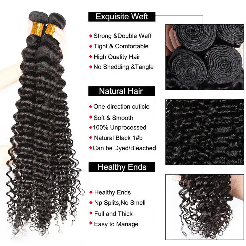 LavishBeauty Capelli Brasiliani Deep Wave con Chiusura Frontale in Pizzo Trasparente
