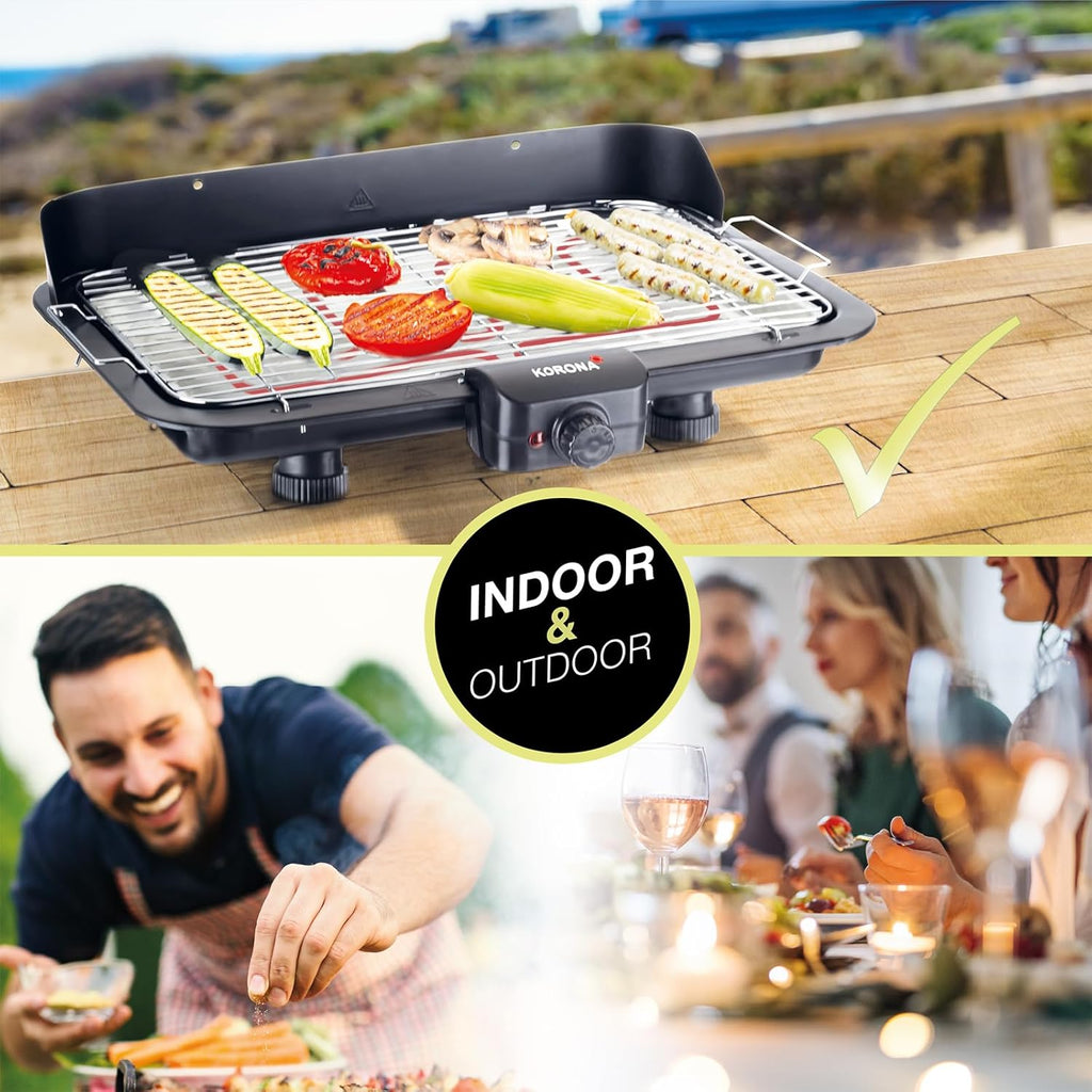 Korona 46222 Elektro-Standgrill mit Rollen | 2400 Watt Elektrogrill | Geteilte XXL Grillfläche, geriffelt und glatt | mit Deckel und Temperaturanzeige