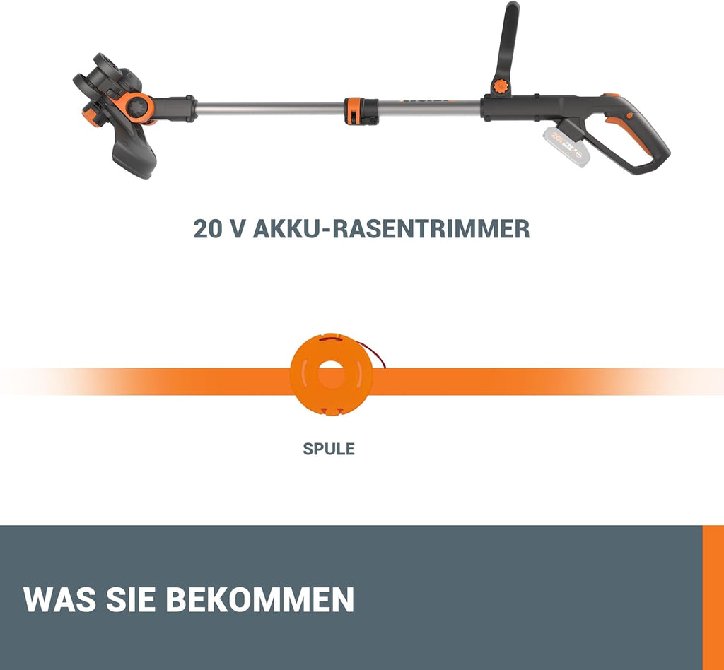 WORX WG163E Akku Rasentrimmer 20V & WG547E.9 Akku-Laubbläser Turbine 20V - höhe Leistung mit Turbinen-Technologie