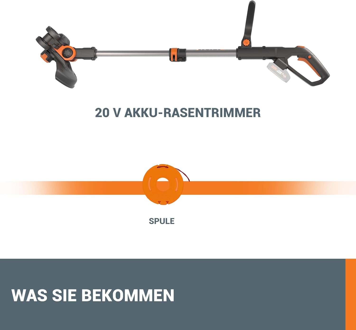 WORX WG163E Akku Rasentrimmer 20V & WG547E.9 Akku-Laubbläser Turbine 20V - höhe Leistung mit Turbinen-Technologie
