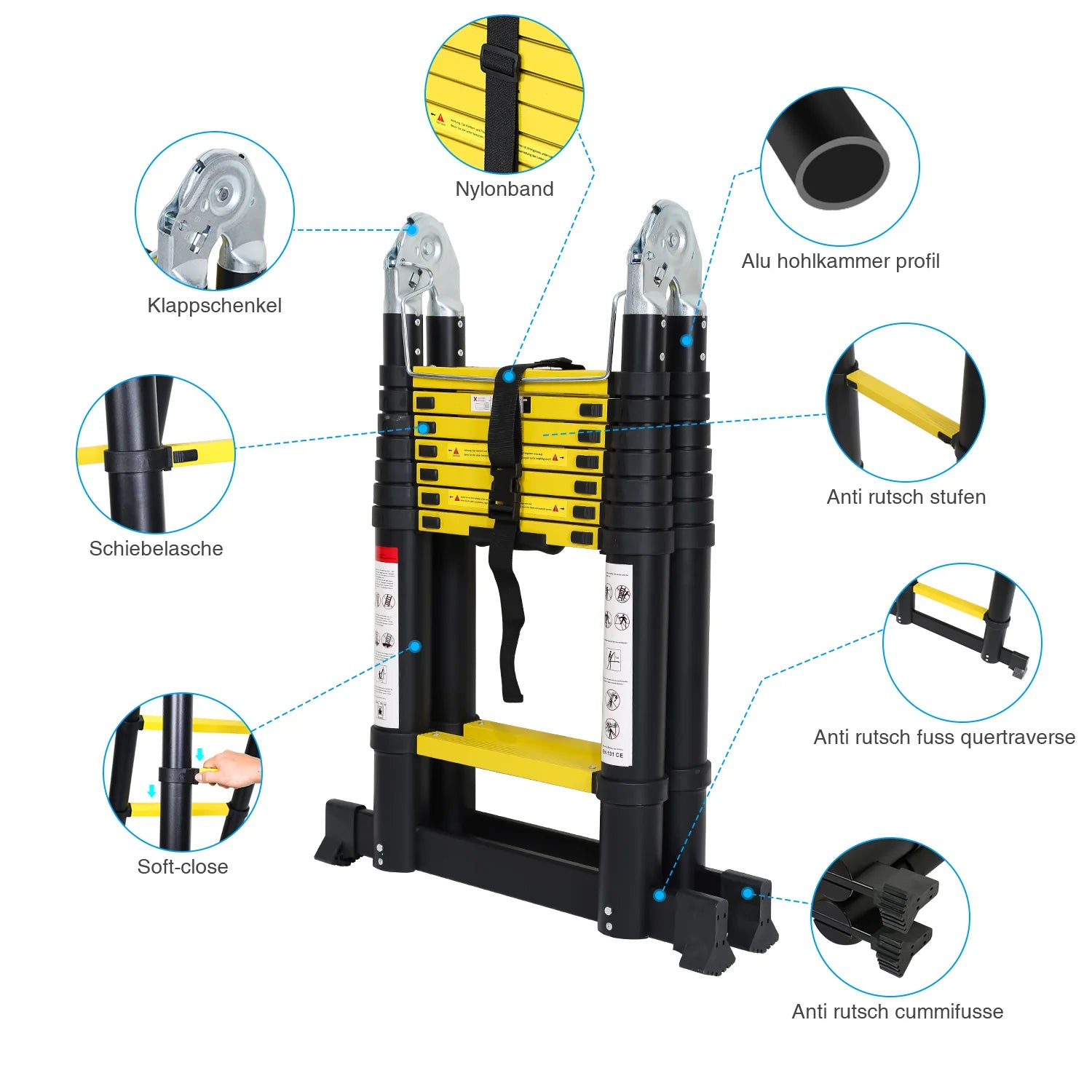 Sonnewelt Scala Telescopica Portatile in Alluminio Max. Carico 150 kg 3.8M (1.9+1.9M)