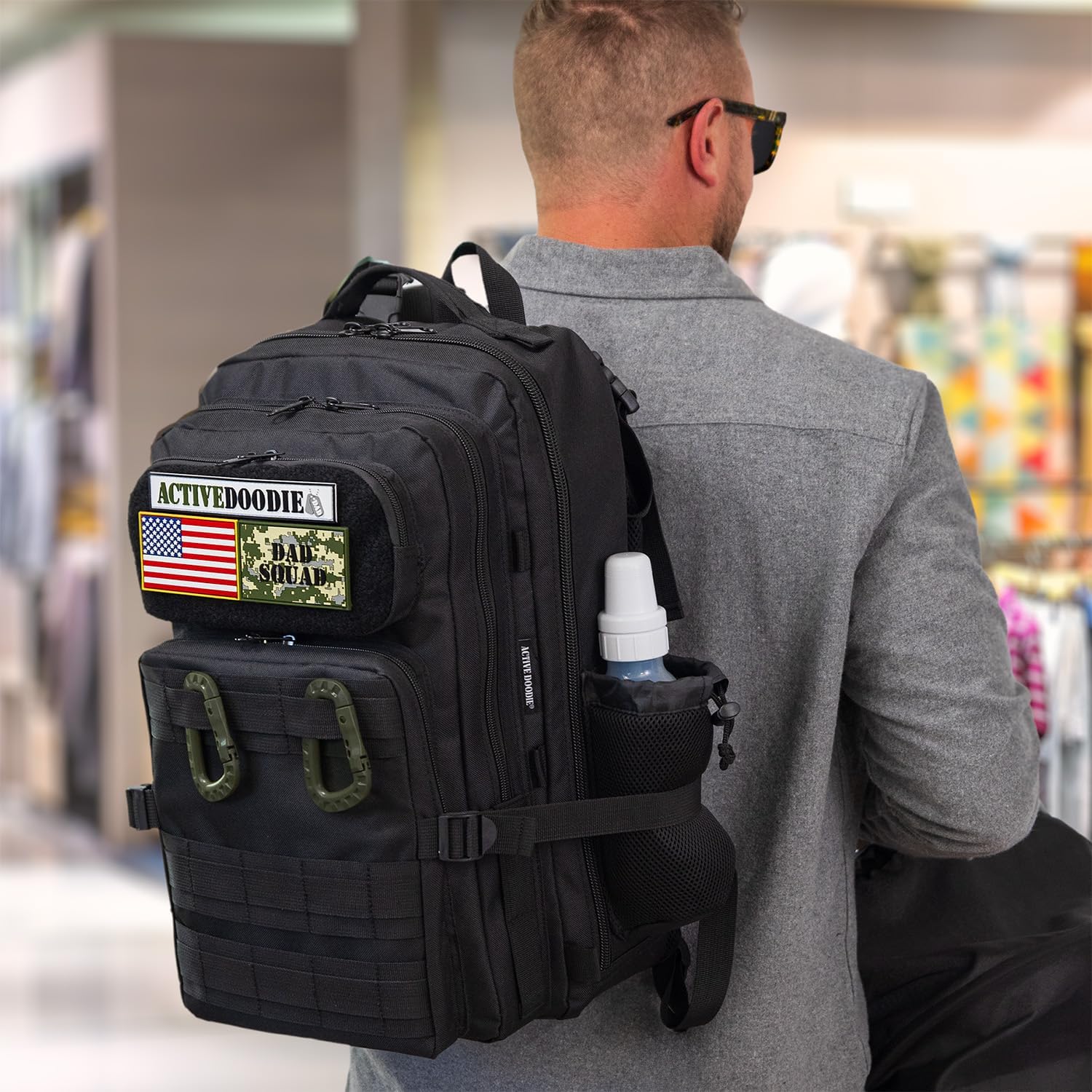 ActiveDoodie Wickeltasche mit taktischer Vorteilspackung, Wickelunterlage, Kinderwagengurte, Babyflaschen-Tasche, Dad Squad Patches, Herren-Wickeltasche