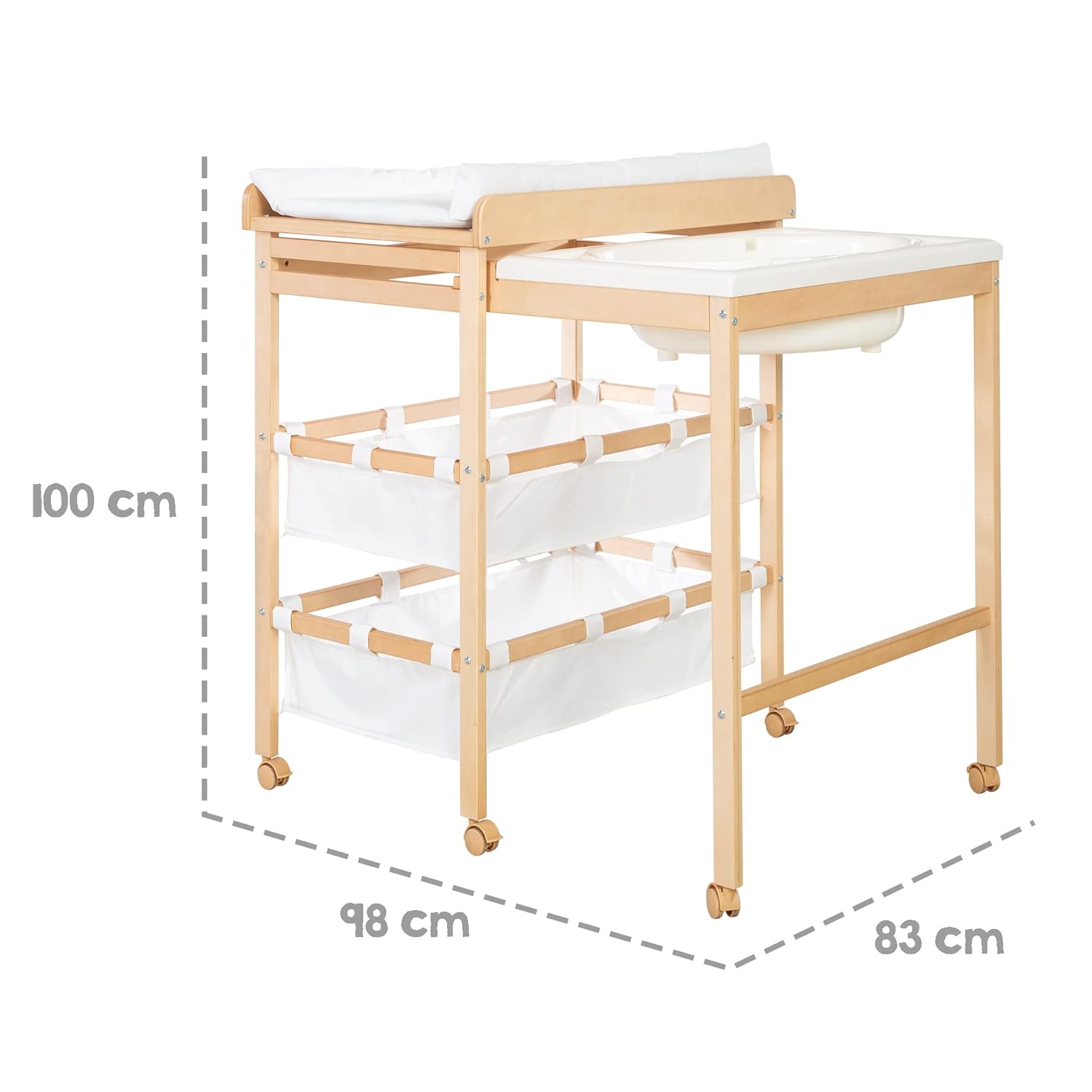 roba Fasciatoio da Bagno Combinato + Materassino Fasciatoio Style grigio - Fasciatoio Mobile Combinato con Vasca Integrata - con piano fasciatoio estraibile - Legno bianco