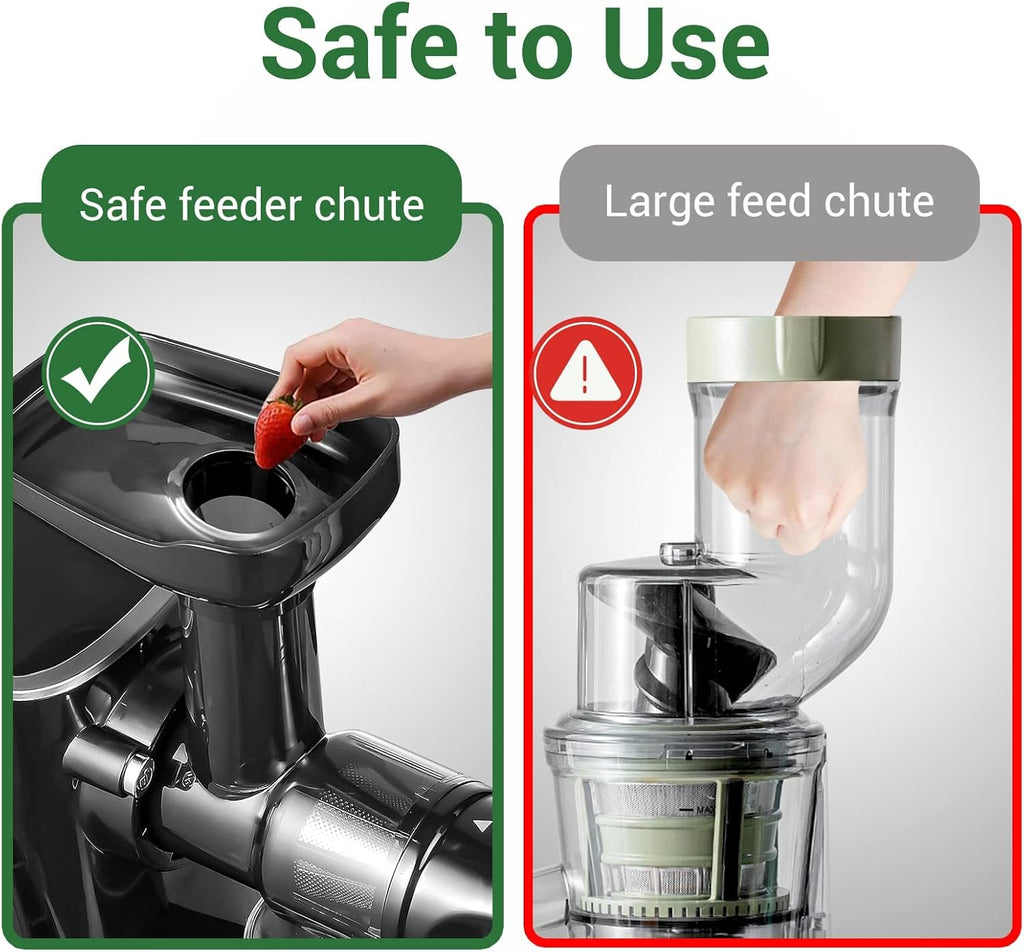 AMZCHEF Entsafter Slow Juicer leistungsstarker Entsafter für Obst und Gemüse mit 2 Geschwindigkeitsmodi, 500 ml Reiseflaschen - Large - Grau [Energieklasse A+++]