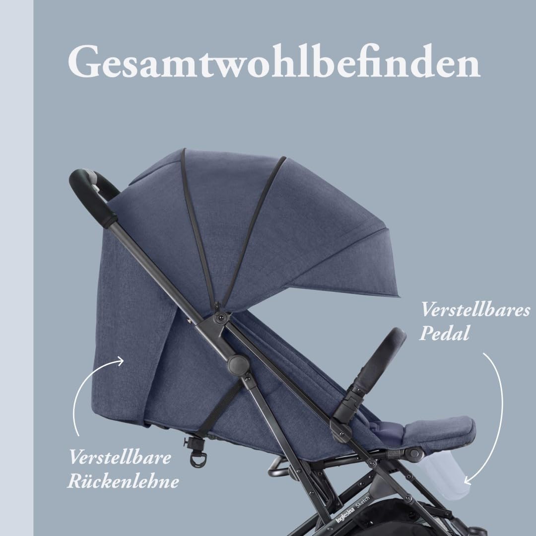 Inglesina Sketch Kinderwagen Leicht und Kompakt, Schwarz, Bequem, bis zu 17kg, Einhand-Faltung, UPF 50+