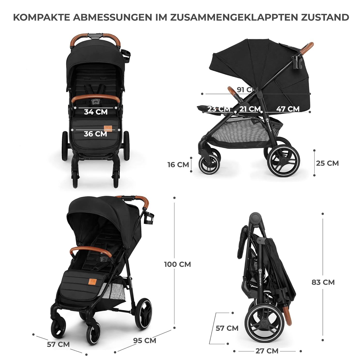 Kinderkraft GRANDE PLUS Passeggino Kinderkraft dalla nascita fino a 22 kg, chiusura con una mano, posizione reclinata, cappottina grande con finestra, tutte e 4 le ruote ammortizzate, seduta spaziosa, Grigio
