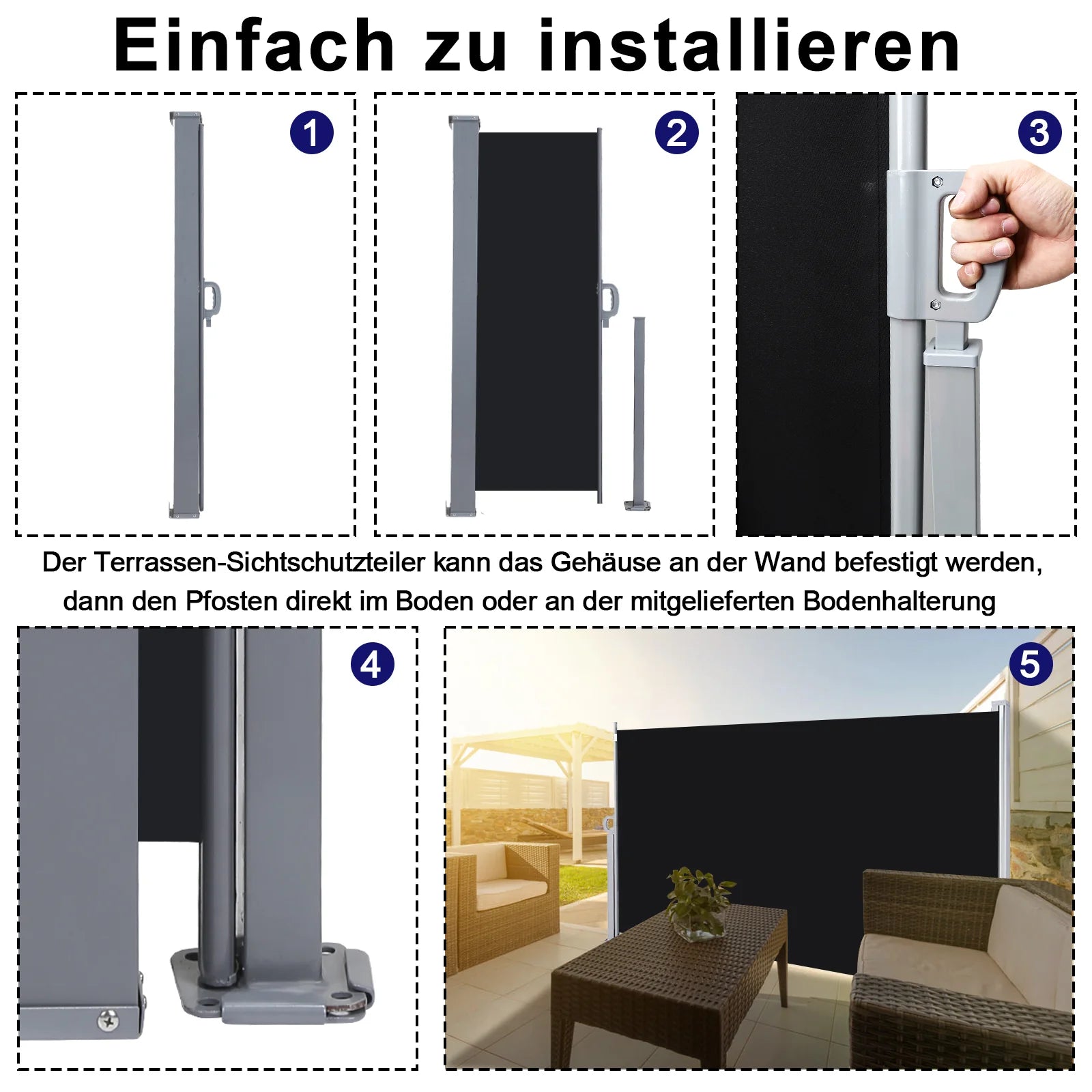Sonnewelt Tenda Parasole Laterale Avvolgibile Paravento Estensibile