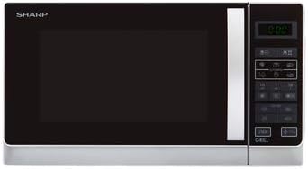 Sharp Libera installazione, R642BKW Forno a microonde 2 in 1 con grill / 20 L / 800 W / Grill al quarzo da 1000 W / 8 programmi automatici / Timer / Blocco bambini / Modalità di risparmio energetico / Piatto girevole in vetro (25,5 cm) / nero