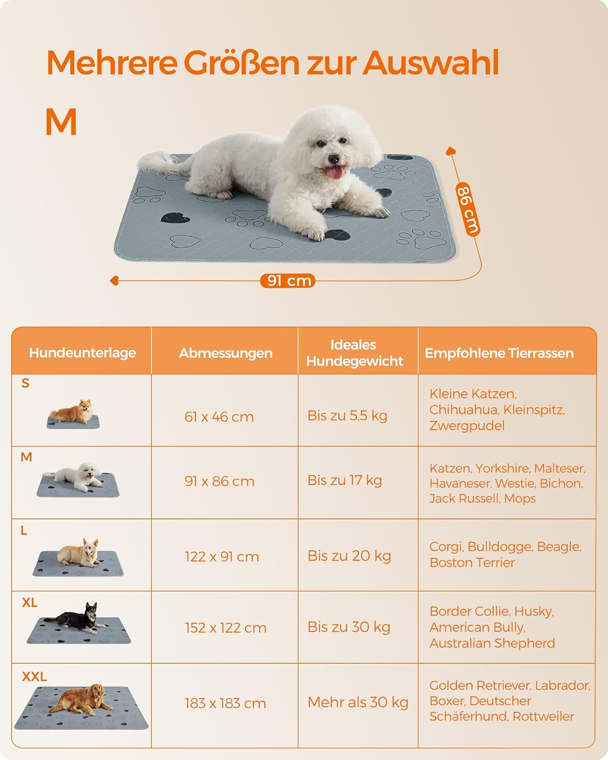 Feandrea Welpen-Unterlagen waschbar, Wiederverwendbare Matten für Hunde, 152 x 122 cm, 2er Set, XL, Hundetoilette, auslaufsicher, rutschfest, super saugfhig, Katzen, Kaninchen, grau PTD048G01